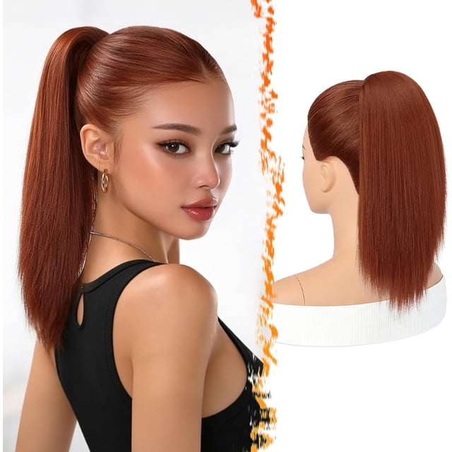 Yanonmyfd Black Straight Drawstring Ponytail Extension - 28 Inch Long Straight Drawstring Ponytail Extension Natural Looking Fluffy Soft Synthetic Cheer Posh Pony Tails Hairpieces Daily Party