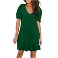 thumbnail image 2 of Pejock Women's 2023 Summer Casual Beach Dresses V Neck Short Sleeve Party Club Mini T Shirt Dress Sun Dress Green XL (US Size: 10), 2 of 6
