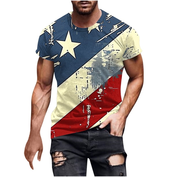 Hombres Pantalones Cortos, Día de la Independencia Impreso, Cuello Redondo Camisetas de Manga Corta