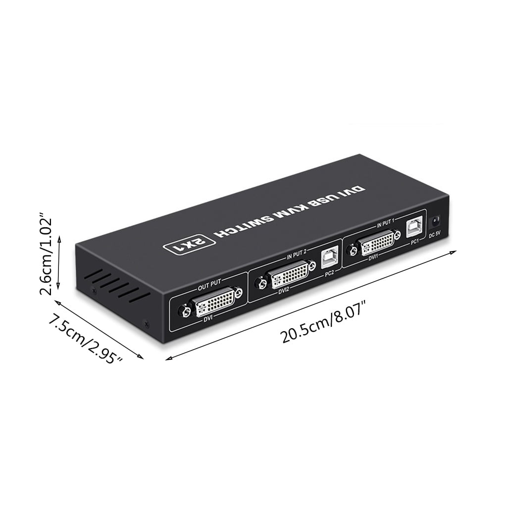 WINDLAND DVI KVM Switch 2-port DVI Screen Splitter 2 In 1 Out Adapter for Keyboard and Mouse Printer Computer Shared Switcher Hub