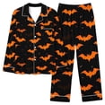 thumbnail image 2 of Halloween Pajamas Womens 2 Piece Pant Sets Pumpkin Ghost Print Long Sleeve Button Up Shirt and Bottoms Pjs Outfits, M Style #T, 2 of 6
