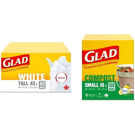 Glad White Garbage Bags – 45L Tall Kitchen Bags, Made With 50% Recycled Plastic, 28 Count, Easy-Tie Closure