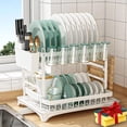 thumbnail image 1 of Escurridor de Platos sobre Fregadero, Acero Inoxidable 2 Niveles con Drenaje Autom&aacute;tico | Incluye Soporte Utensilios, Tabla de Cortar y Estante de Vasos | Organizador de Cocina Ahorra Espac, 1 of 7