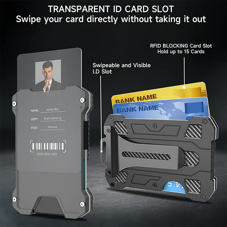 Minimalist Wallet for Men - Slim Aluminum Metal Wallet with Money Clip, ID  Badge Holder, RFID Blocking Credit Card Holder, Hold Up to 15 Cards - Front  Pocket Carbon Fiber Smart Wallet