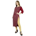thumbnail image 3 of Bimba Women Maroon Straight Kurta Kurti Printed Tunic 3/4 Sleeve Slit Blouse, 3 of 7