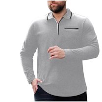 VSSSJ Men's Plus Size T-Shirt Regular Fit Quarter Zip Long Sleeve Lapel Collared Tops Business Casual Golf Shirt with Pocket Gray L