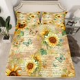 thumbnail image 2 of Feelyou Vibrant Gold Sunflower Queen Sheet Sets, Retro Fashion Newspaper Flat Sheet, Rustic Farmhouse Queen Fitted Sheet, Lightweight Room Decor, 4pcs, 2 of 7