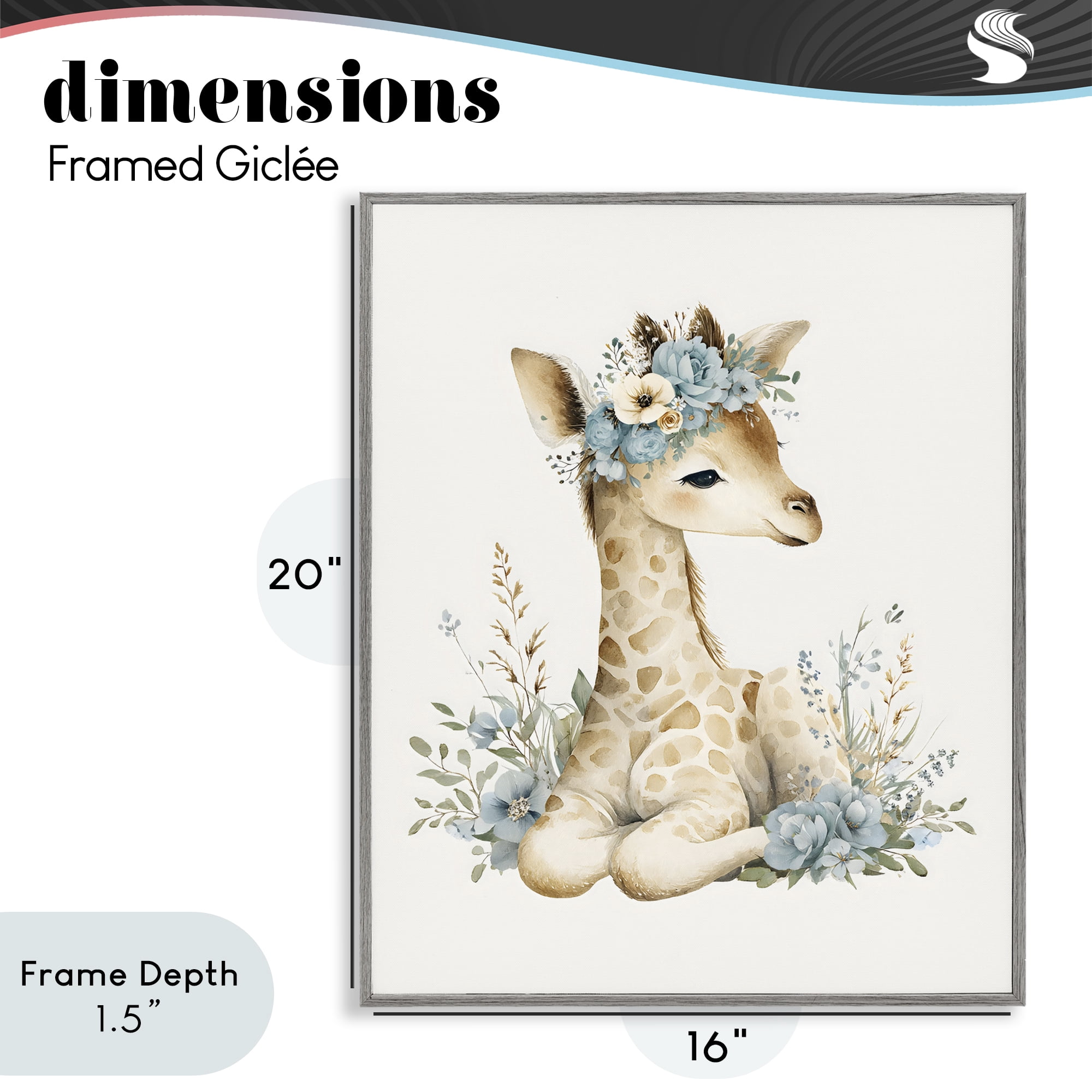 Stupell Industries Watercolor Nursery Giraffe Gray Framed Giclee Art, design by LSR Design Studio