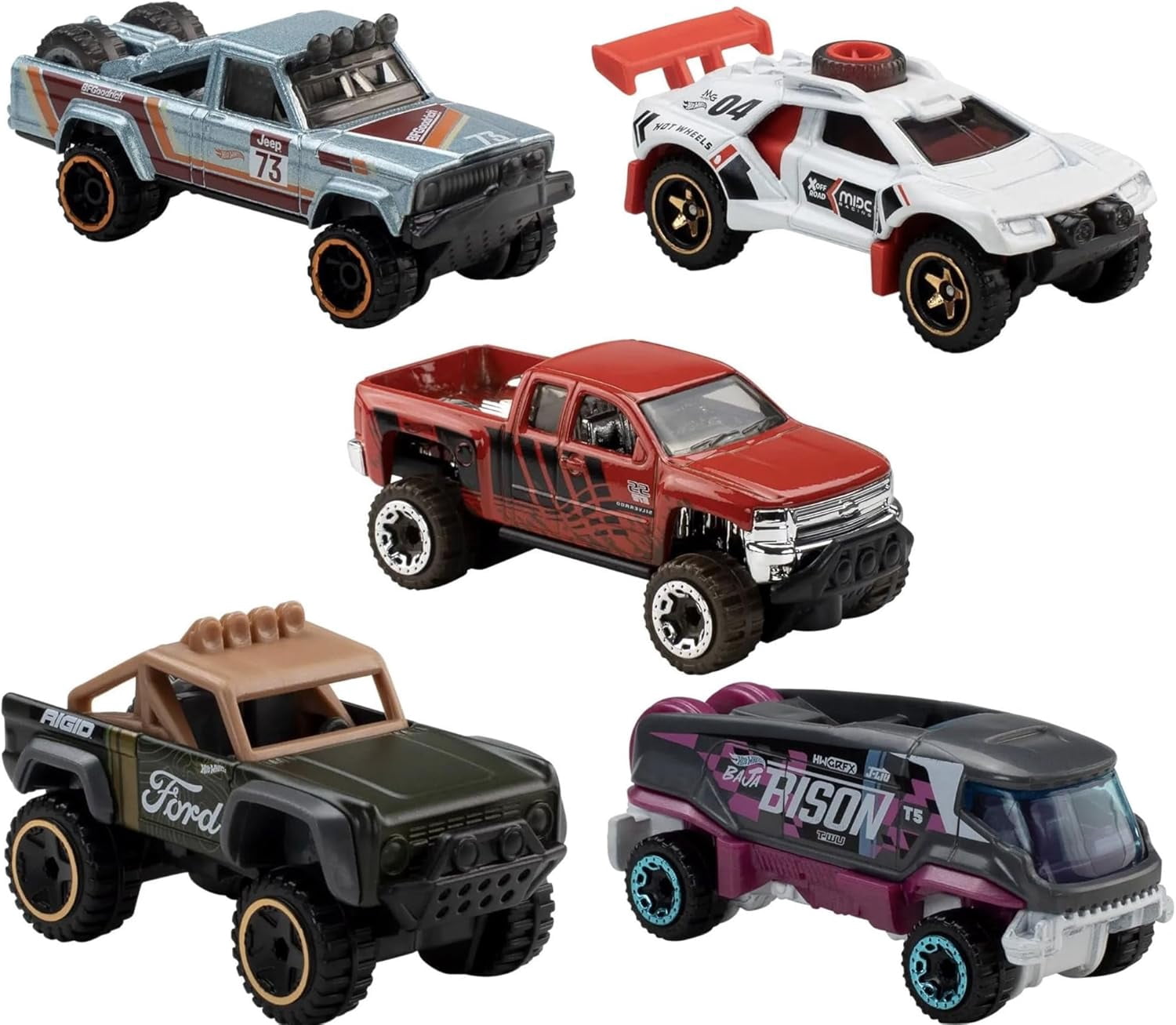 Hot Wheels 2 x 5-Pack Die-Cast Toy Cars, Mud Studs and HW Remote Adventures Themes, Ages 3+