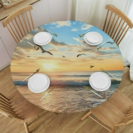 

Sheronv Birds Sunset Round Table Cover Stain Resistant and Washable for Indoor Outdoor Dining Parties 100% Polyester Waterproof 54 -58