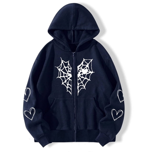 Puntoco Sudadera con capucha térmica con estampado de corazón para mujer, estilo gótico, con mangas y cremallera, abrigo recortado con cremallera para mujer Puntoco Puntoco-1