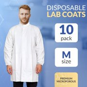 White Disposable Lab Coats, Microporous Zipper Front, 10 Count, Medium