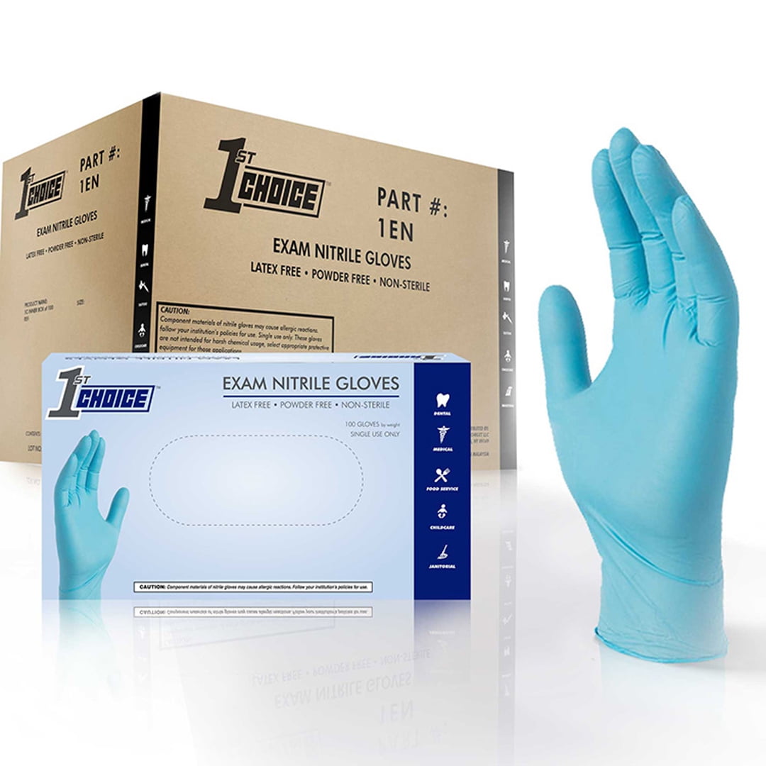 1st Choice Nitrile LatexFree Medical Disposable Gloves, Medium, Blue, 1000/Case