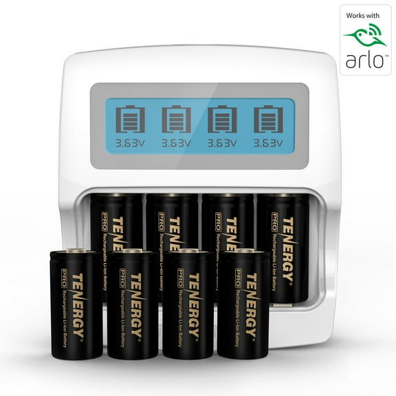 Tenergy 8 Pack Premium RCR123A Rechargeable Battery and Charger Certified for Arlo Cameras