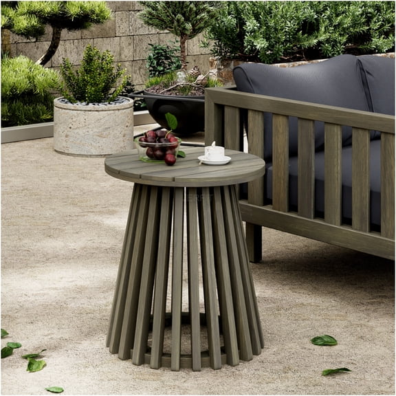 JERFIT 18-inch Grey Acacia Wood Outdoor Side Table, Round End Table for Patio Furniture, Garden, Poolside & Balcony