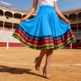 thumbnail image 2 of Womens Mexican Casual Midi Skirts Elastic Waist Color Block Flowy Bohemian Summer Sky Blue XXXXXL, 2 of 4