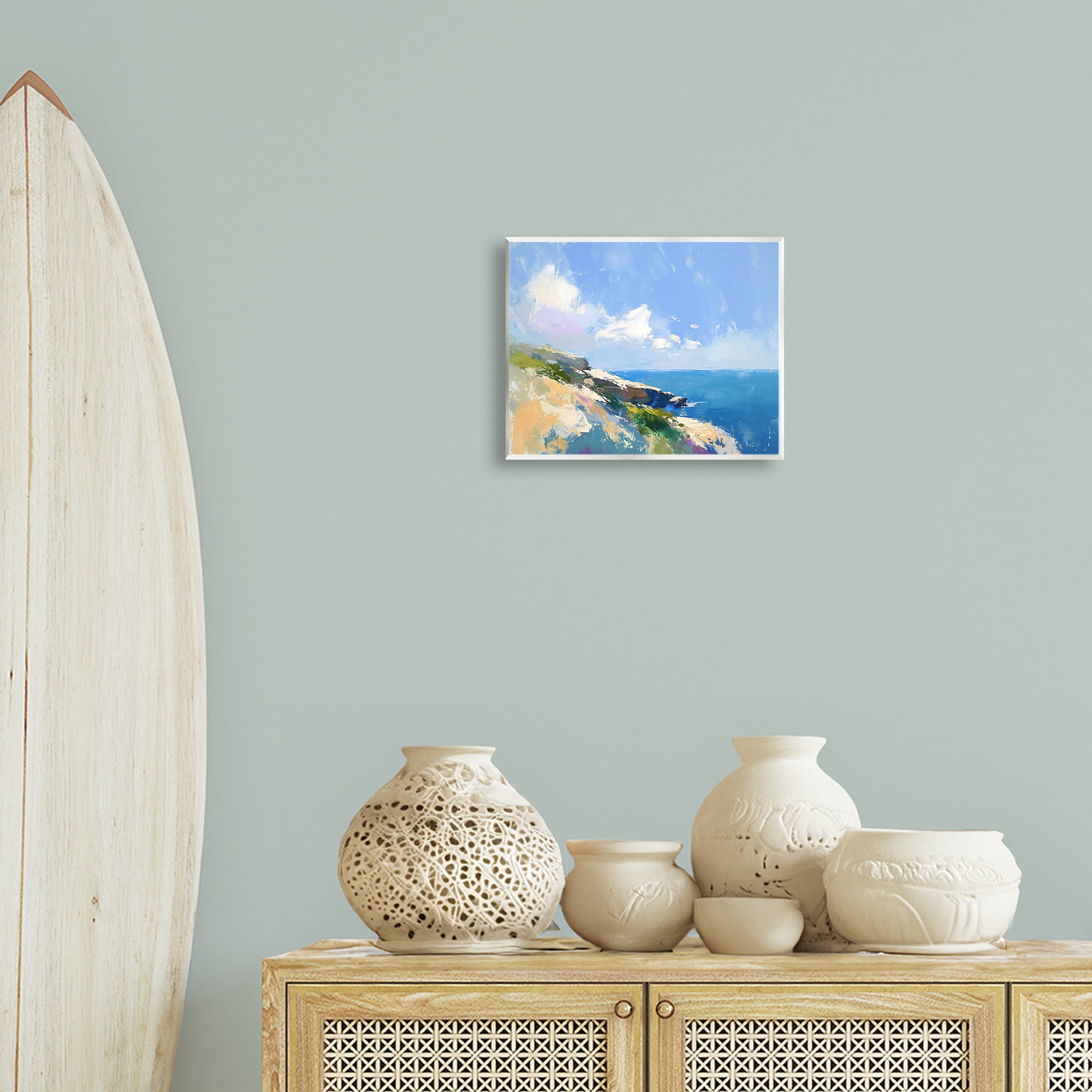 Stupell Industries Rugged Coastline Landscape Coastal Painting Unframed Art Print Wall Art, 14 x 11