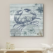 PixonSign Canvas Print Wall Art Crab Swims in Ocean Animals Beach Digital Art Modern Art Nautical Relax/Calm Blue Duotone for Living Room, Bedroom, Office - 16"x16"