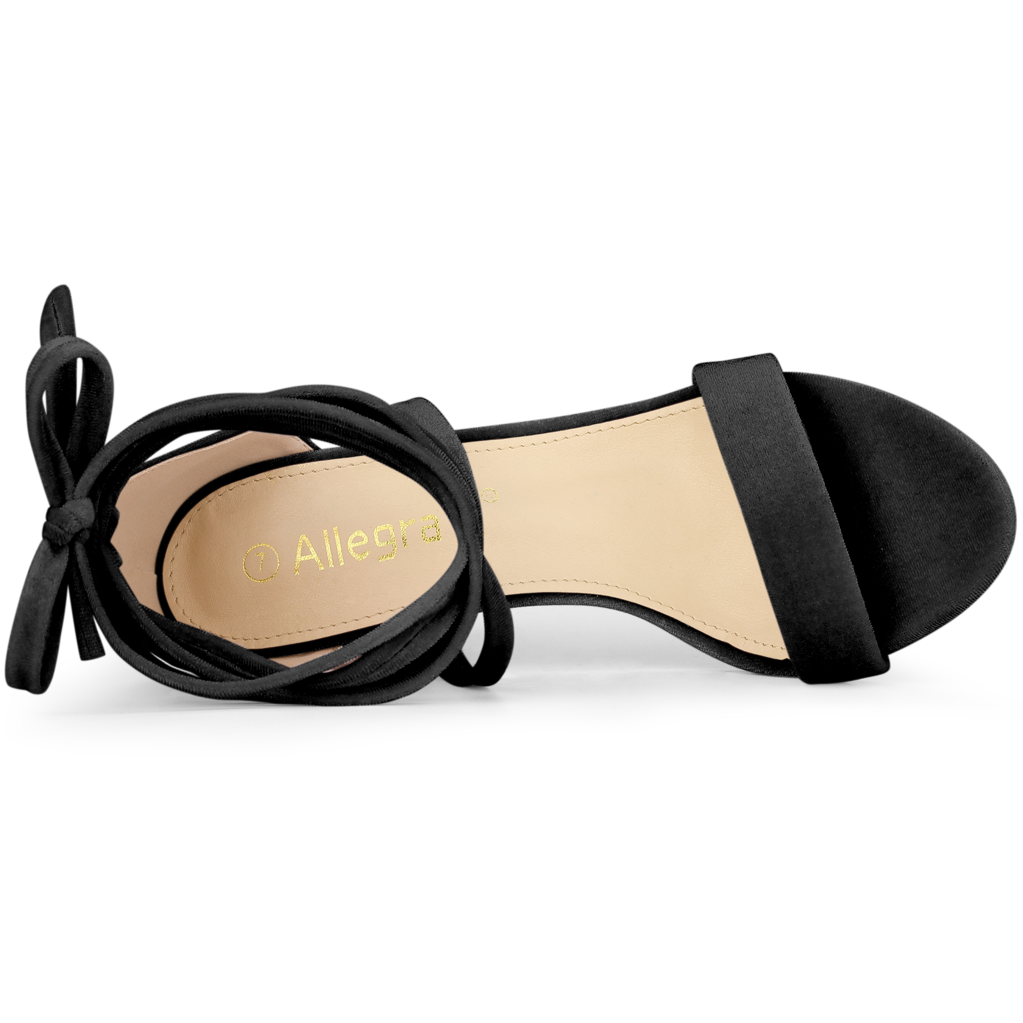 Allegra K Sandalias De Terciopelo Sintético Con Cordones Y Tacón Grueso Para Mujer, Black, 40.5 EU