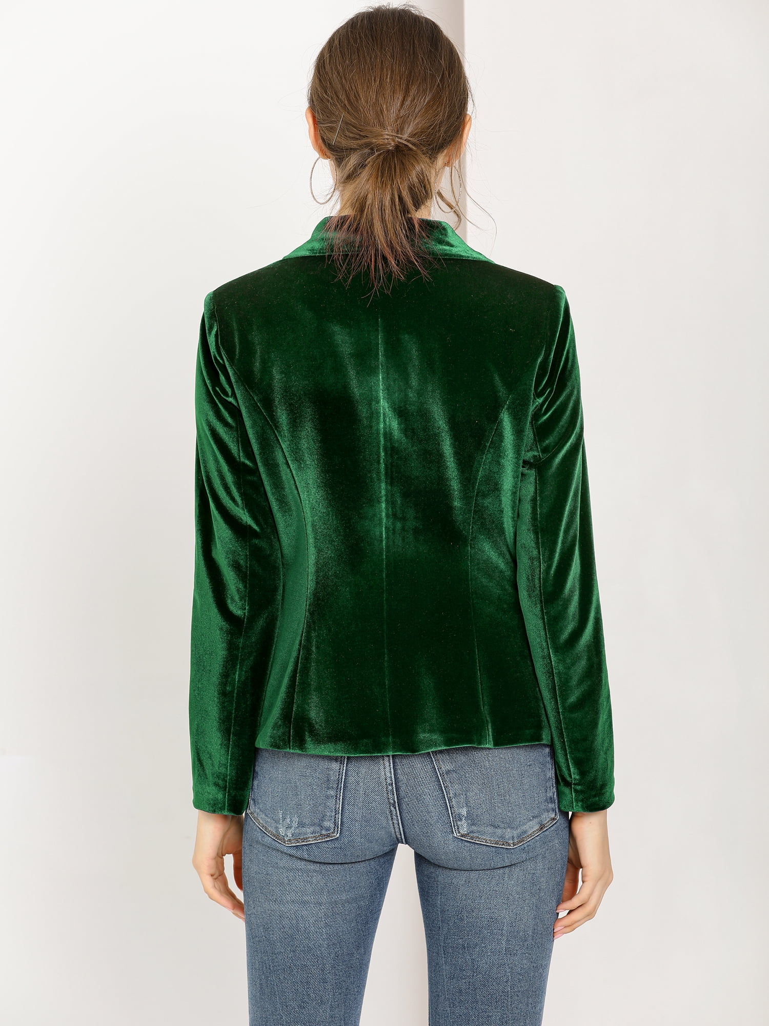 DARING DIVA Women's Velvet Office Coat Solid Shawl Collar Blazer 2XL Green