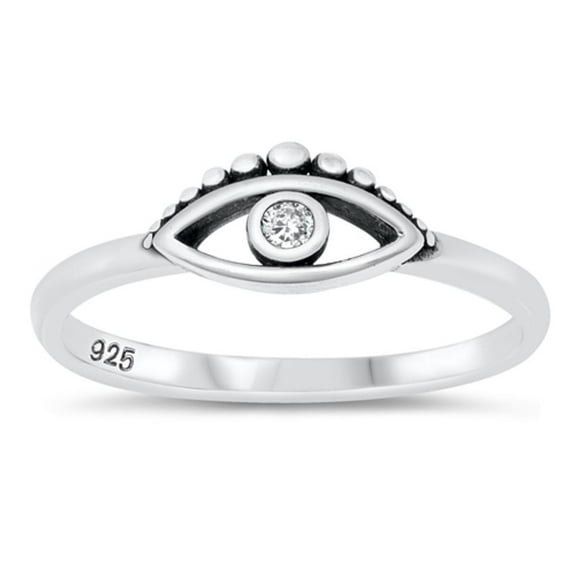 Clear Round Promise Eye Bali Ring .925 Sterling Silver Band White CZ Jewelry Female Size 4