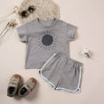 thumbnail image 2 of Sngxgn Baby Boy Summer Clothes Letter Contrast Short Sleeve T-shirt Top and Elastic Shorts 2 Pcs Set Toddler Infnat Outfit(Grey,18-24 Months), 2 of 9