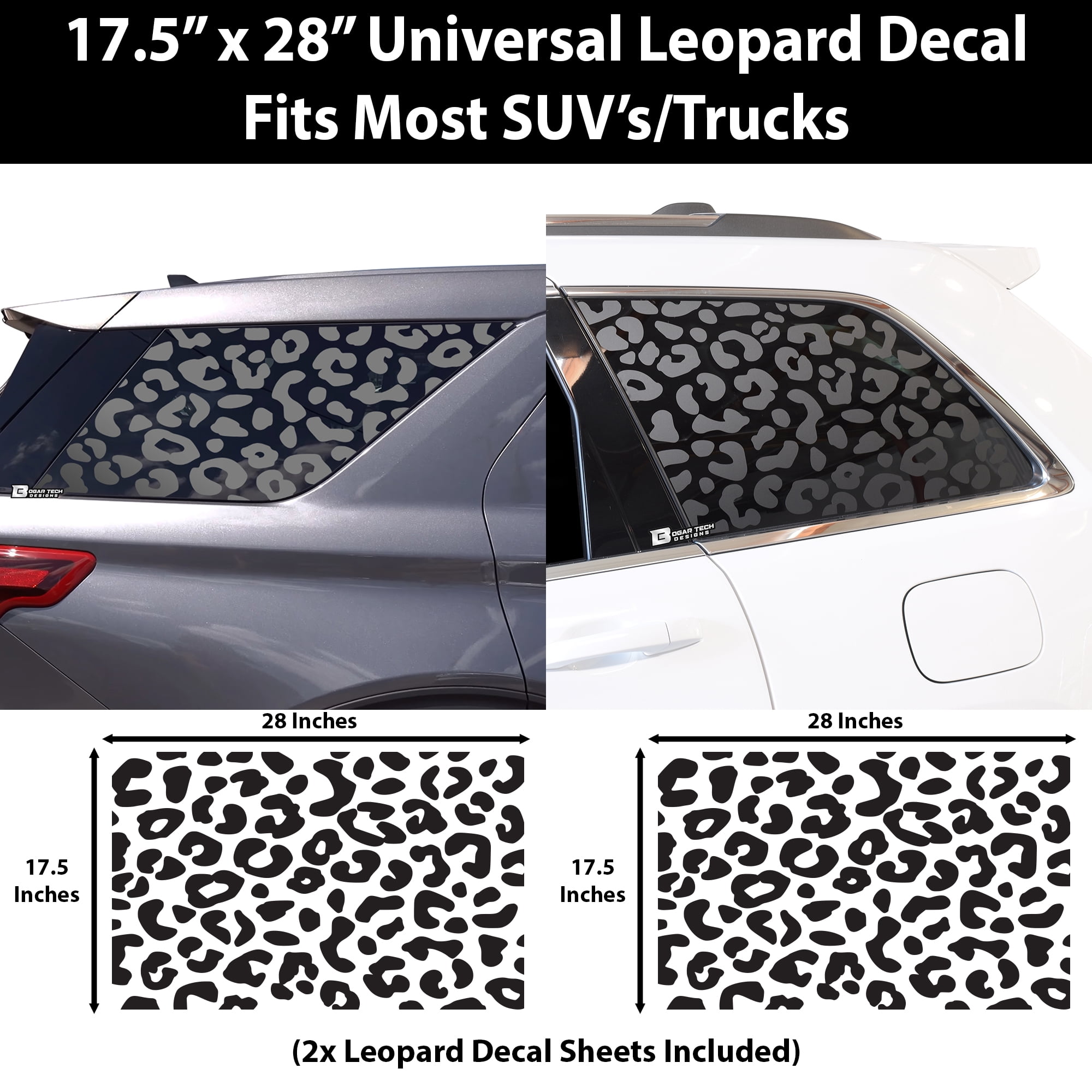 BOGAR TECH DESIGNS Universal Fit Leopard Cheetah Print 3rd Quarter Window Decal Stickers Compatible with Most SUV'S and Trucks Matte Black