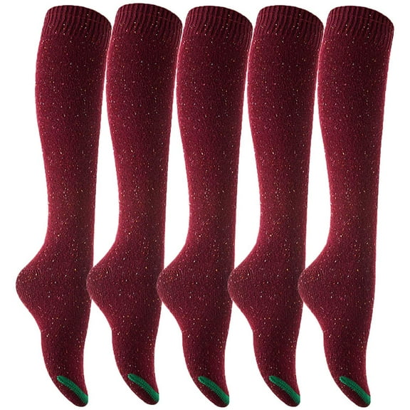 Lian LifeStyle Women's 5 Pairs Awesome, Breathable, Fancy and Cozy Knee High Cotton Boot Socks LW158212 Size 6-9 Wine