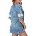 thumbnail image 3 of Camiseta con cuello en V y abertura lateral, puños de encaje sueltos, media manga, Top informal de moda para mujer, 3 of 7