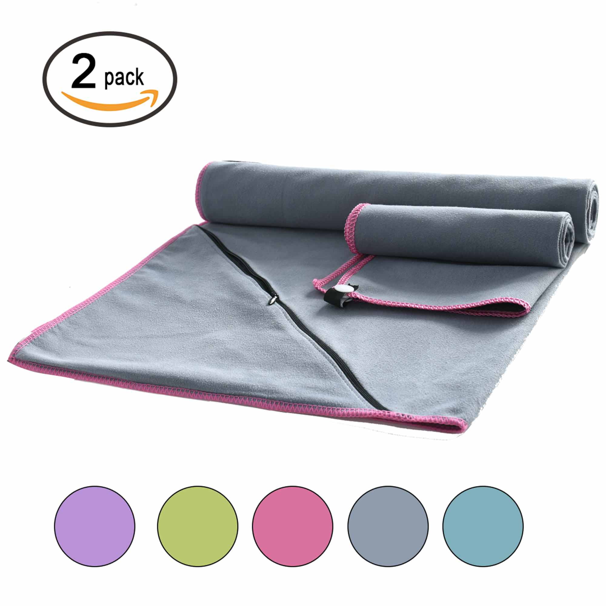 JML Travel Towels,Microfiber Towels (2 Pack) With Pocket Zipper,Super