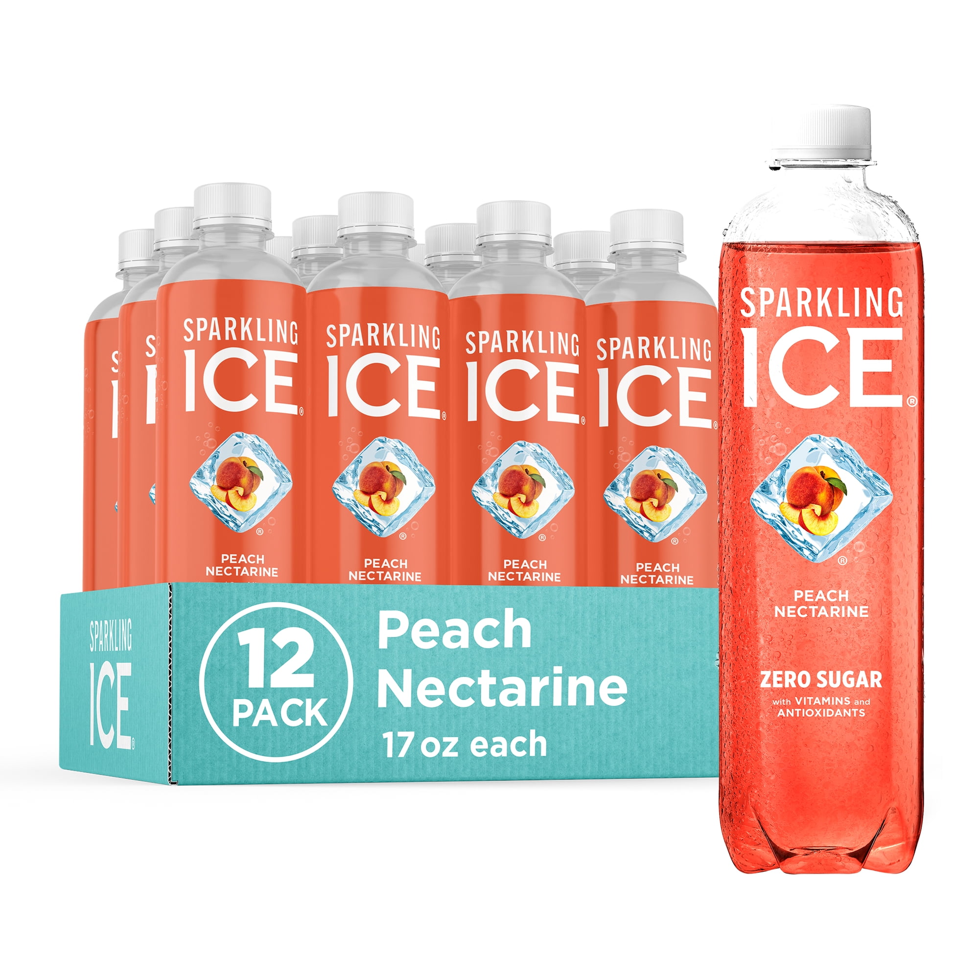 Sparkling Ice, Peach Nectarine Sparkling Water, 17 oz Bottles (Pack of 12)