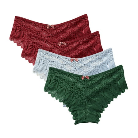 uublik Value 4-Pack  Underwear for Women Thong Comfortable Seamless Lightweight Soft Lace High Waist Panties