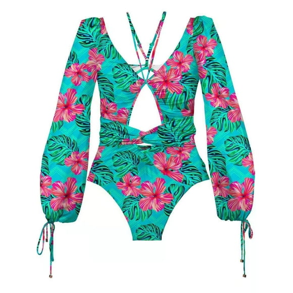 Traje de baño de bikini con estampado push up sexy, traje de baño de manga larga para mujer, traje de baño para mujer