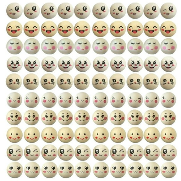 HONCLL 100 Pcs Wooden Ball with Face Wooden Beads 20mm Natural Wood Bead for DIY Craft
