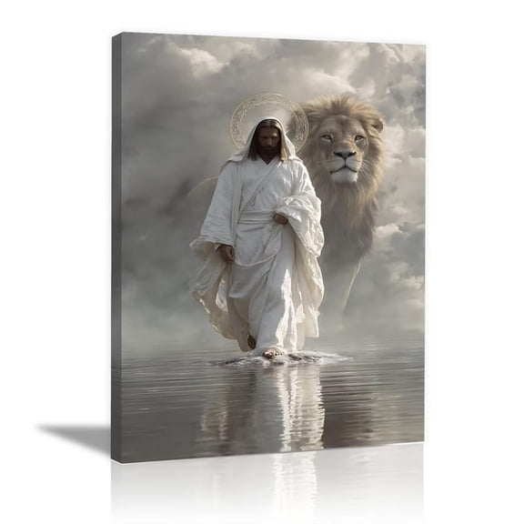 Mudket Jesus Canvas Wall Art, Lion of Judah Jesus Christ Canvas Print, Religious Christian Faith King Wall Decor for Home Church, Framed Ready to Hang - 12"L x 8"W