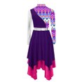 thumbnail image 4 of inlzdz Kids Girls Lyrical Praise Dance Dress Color Block Printed Worship Robe Metallic Irregular Purple 6, 4 of 5