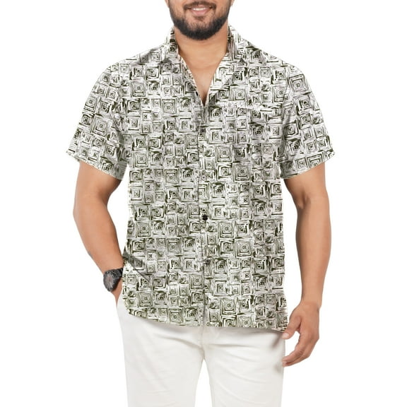 HAPPY BAY Men's Hawaiian Shirts Short Sleeve Button Down Shirt Mens Hawaii Shirts Boho Holiday Casual Summer Beach Shirts for Men Funny XL Coal, Geometric