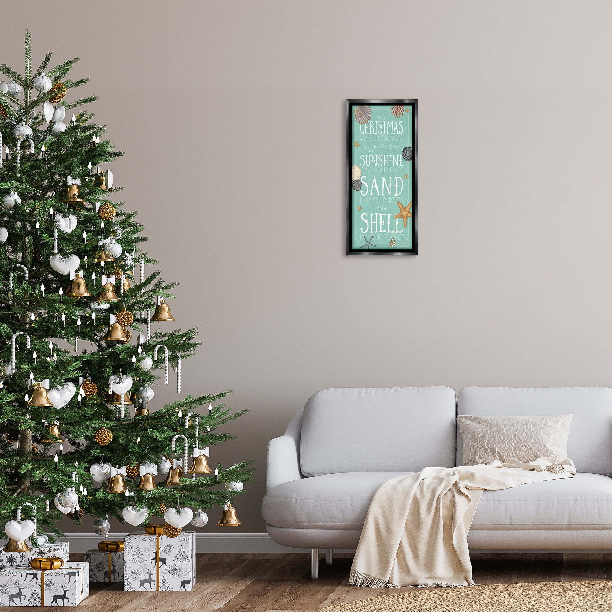 Stupell Industries Wish For You Christmas Phrase Holiday Painting Black Floater Framed Canvas Art Print Wall Art, 11 x 25