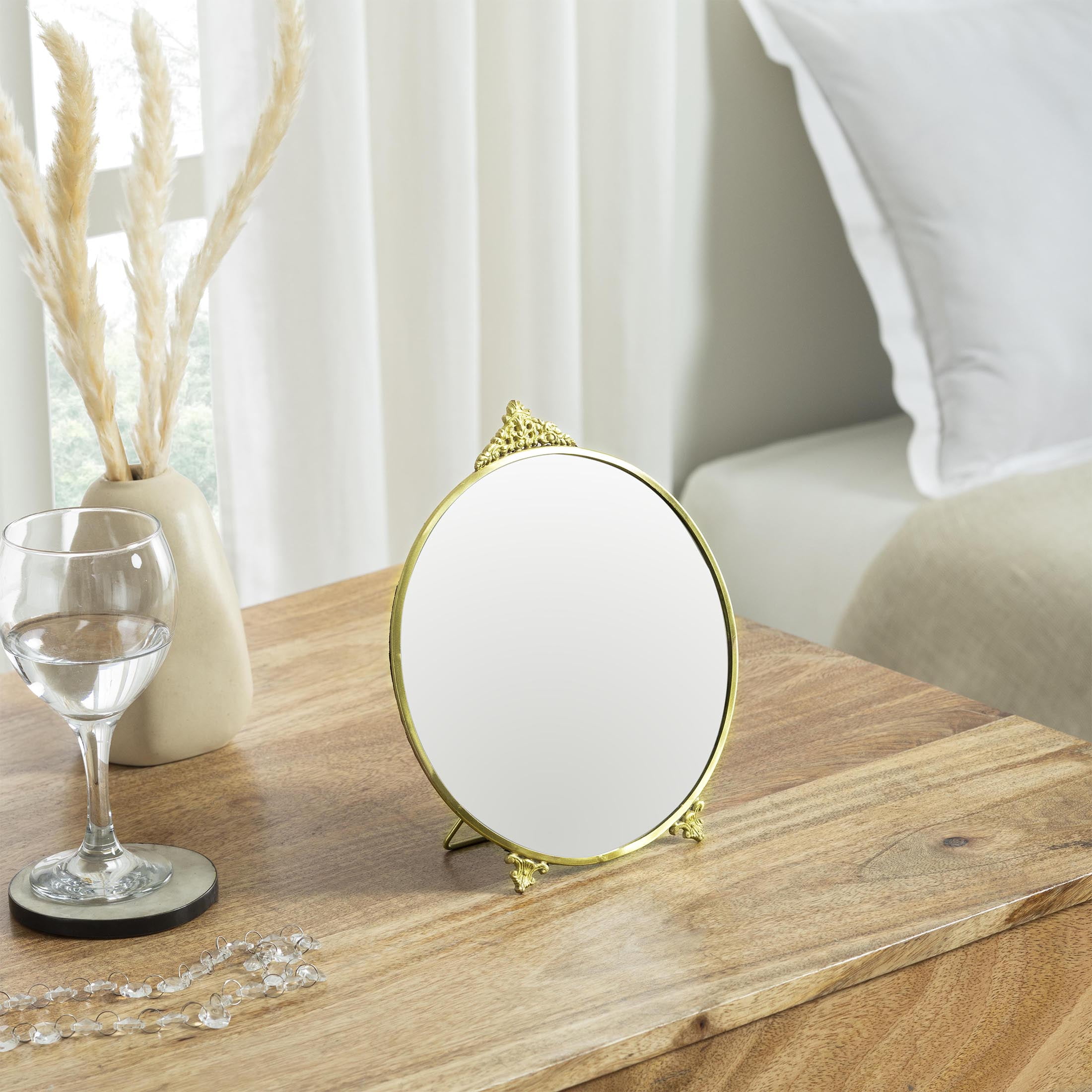 My Texas House Gold Round Metal Standing Vanity Mirror, 8" x 9"