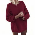 thumbnail image 2 of HOMBOM Sweaters for Women Crew Neck Red Fall Knit Winter Pullover Solid Long Sleeve Womens Tops, 2 of 6