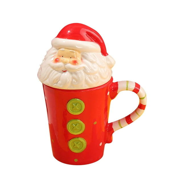 Tazas navideñas, Tazas de cerámica de dibujos animados, Tazas esmaltadas al aire libre, Tazas de café navideñas para regalos de cumpleaños, Bandeja es Papá Noel Soledad Taza de café