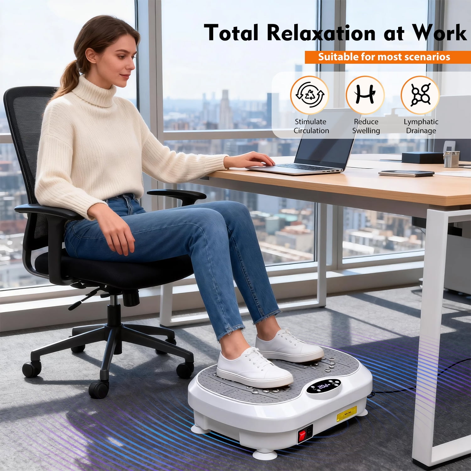 Vibration Plate Exercise Machine, DOMNIU Whole Body Workout Vibration Platform for Lymphatic Drainage, Vibrating Muscle Toner w/ 2 Resistance Bands for Weight Loss, White