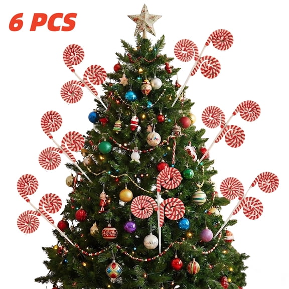 IROOZIGOTO 6 Pcs Candy Cane Christmas Decorations ,16 In Christmas Curly Pick Red White Candy Cane Christmas Tree Decorations,Christmas Picks Christmas Tree Pick For Vase Filler
