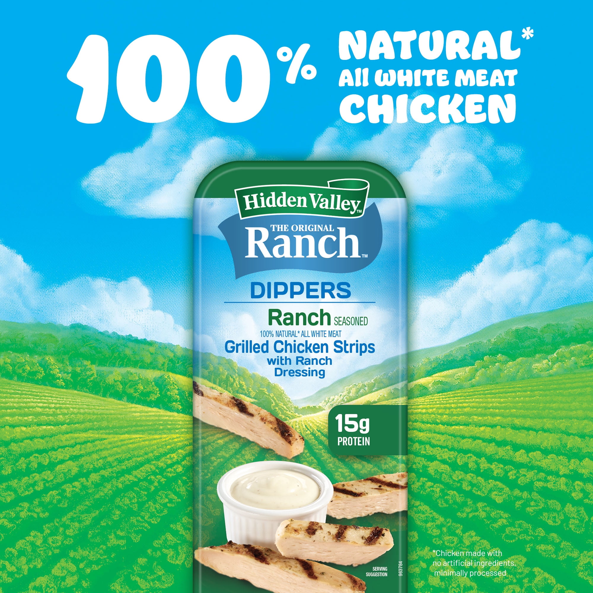 3.25 oz Hidden Valley Ranch Dipper, Fully Cooked and Chopped Chicken and a Cup of Ranch Dipping Sauce, Inside a Heat Sealed Molded Plastic Tray