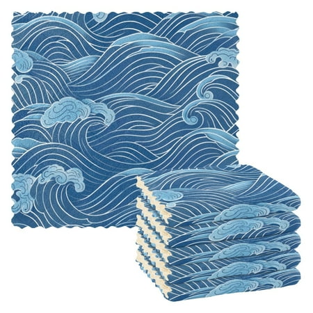 

6 Pieces of Kitchen Towels 11x11Inch Kitchen Dish Cloths Kitchen Dish Towels Reuseable Cleaning Cloths Blue Wave