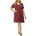 thumbnail image 2 of Agnes Orinda Women's Plus Size Nightgowns Polka Dots V Neck Short Sleeve Midi Sleepshirt 2X Burgundy, 2 of 7