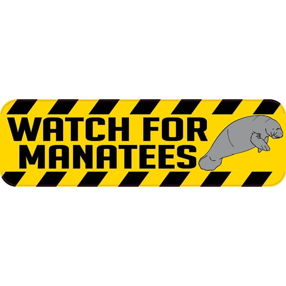 10in x 3in Warning Watch for Manatees Animals Bumper Sticker Vinyl Window Decal