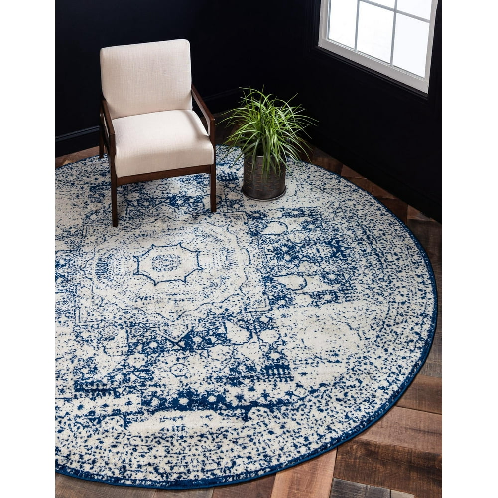 Dover Collection Rug 8 Ft Round Navy Blue LowPile Rug