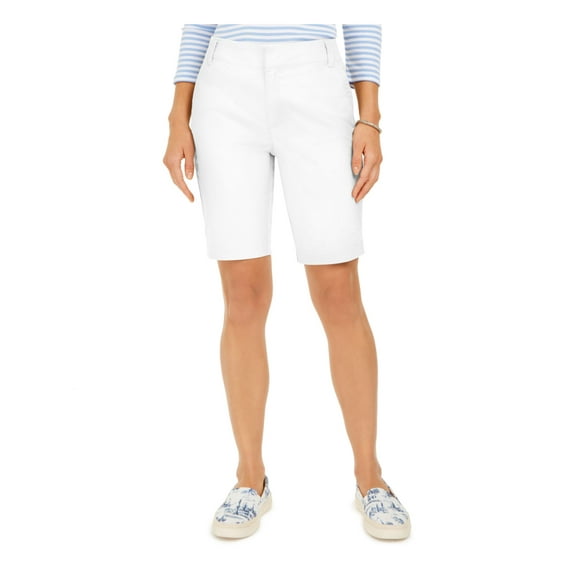 CHARTER CLUB Womens White Stretch Pocketed Zippered Hook And Bar Closure Bermuda Shorts 14