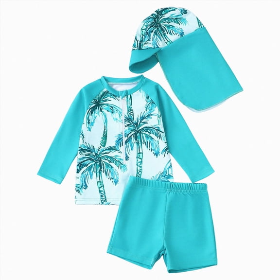 Ymyiu Baby Boy Bathing Suit Baby Boys Swimsuit Baby Boys Swimsuit Long Sleeve Cute Toddlers Kids Swim Trunk Two Pieces Bathing Suit Sets 12-18 Months (Blue,12-18 Months)